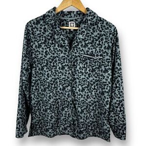 Anne Klein Women's Size M Leopard Print Pajama Set Gray Long Sleeve and Pants